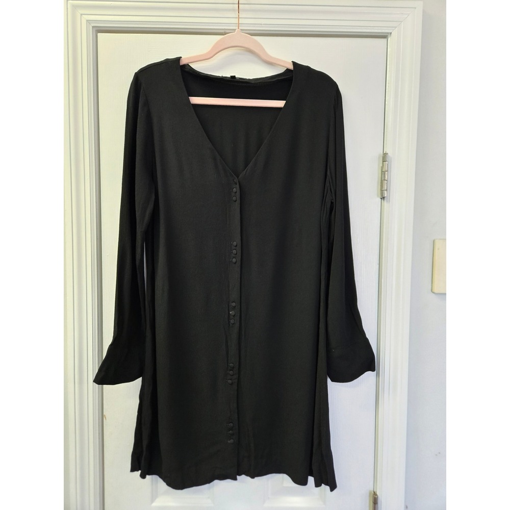 Madewell Black Button Front V-Neck‎ Long Sleeve Mini Dress Womens Medium Preppy
